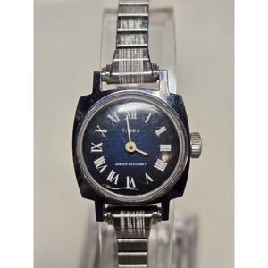 Vintage Timex Ladies' Watch 23mm Silver Tone Blue Stretch Tone Manual Wind